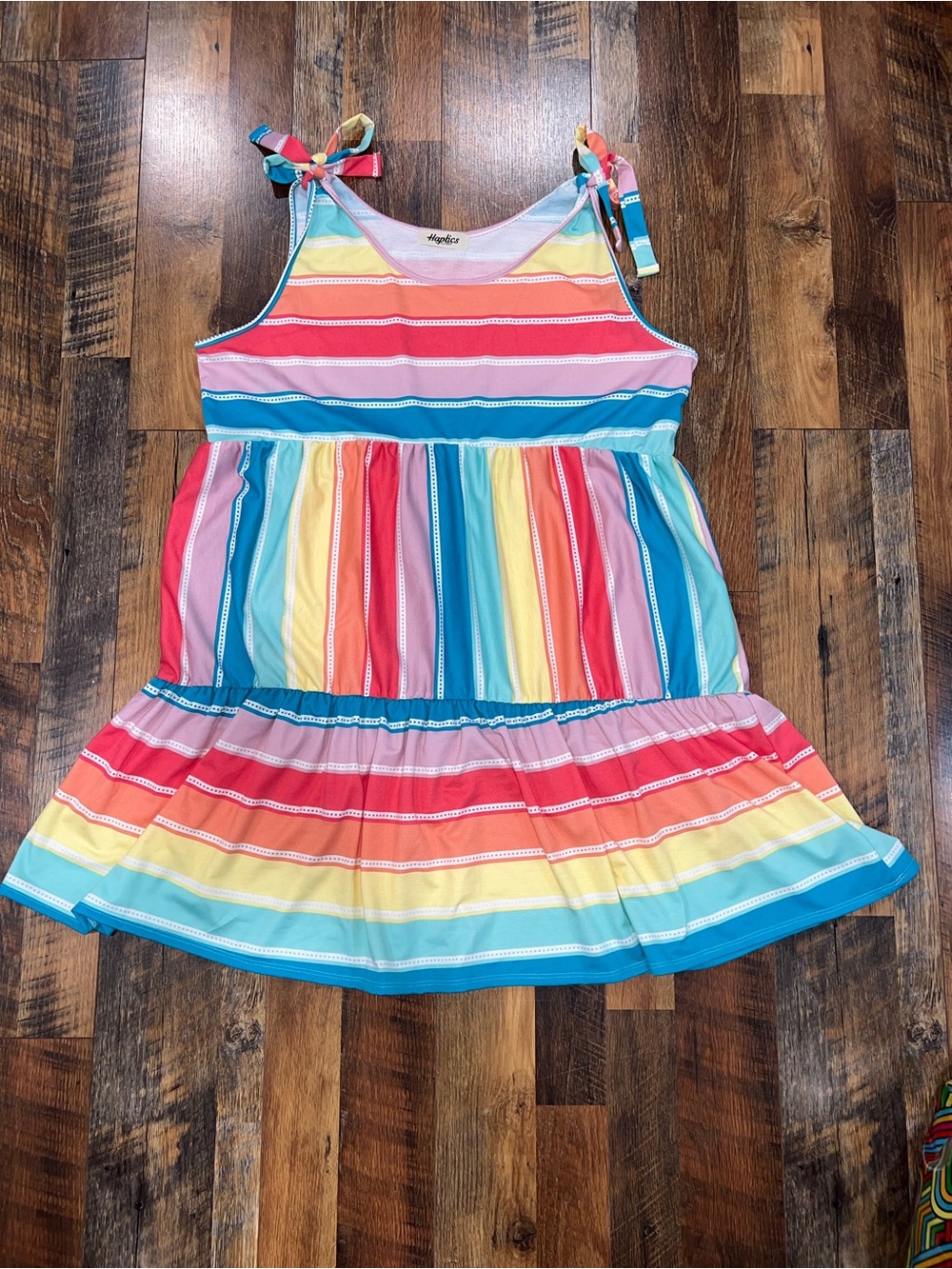 Tie-Shoulder Rainbow Stripe Midi Dress - Multicolor